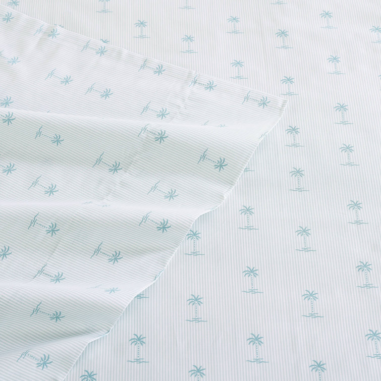Kew Palms Blue Queen Cotton Percale Sheet Set