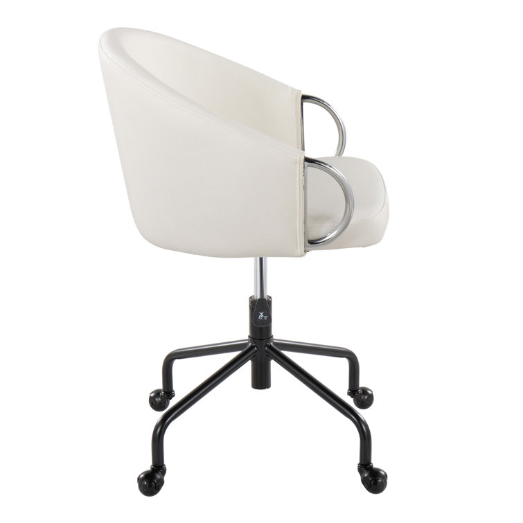 Claire White Leather Swivel Task Chair with Metal Frame