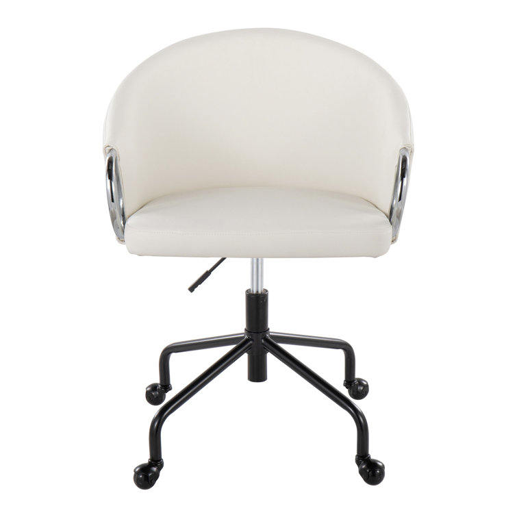 Claire White Leather Swivel Task Chair with Metal Frame