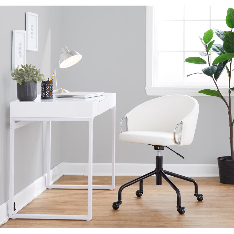 Claire White Leather Swivel Task Chair with Metal Frame