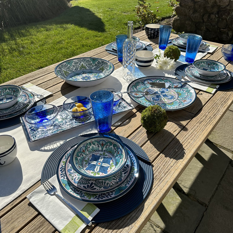 Talavera Blue Hand-Painted Melamine Salad Plates Set