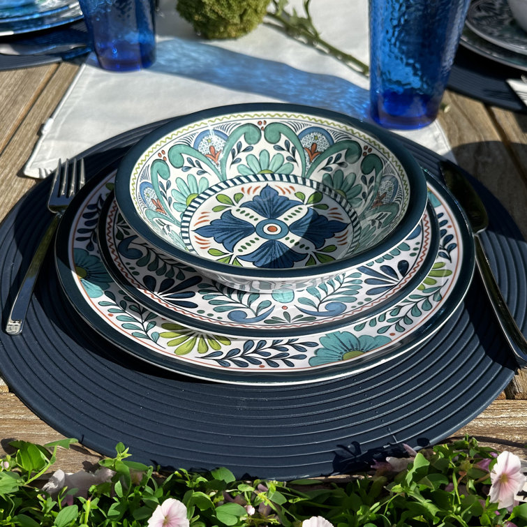 Talavera Blue Hand-Painted Melamine Salad Plates Set