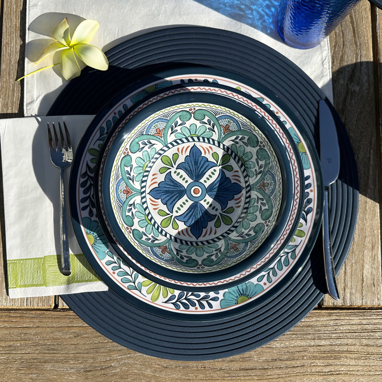 Talavera Blue Hand-Painted Melamine Salad Plates Set
