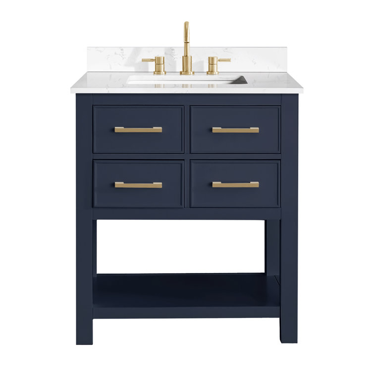 Navy Blue and Gold 31'' Single Bathroom Vanity with Engineered Marble Top