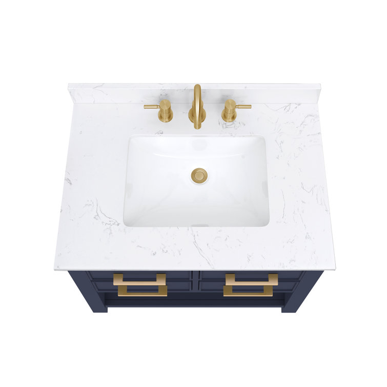 Navy Blue and Gold 31'' Single Bathroom Vanity with Engineered Marble Top