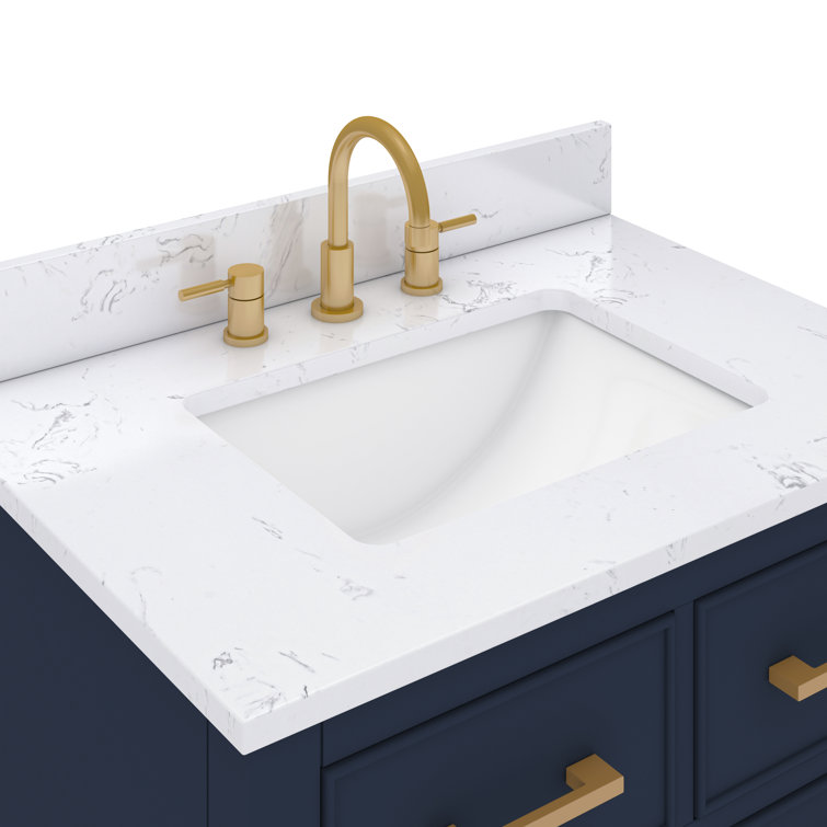 Navy Blue and Gold 31'' Single Bathroom Vanity with Engineered Marble Top