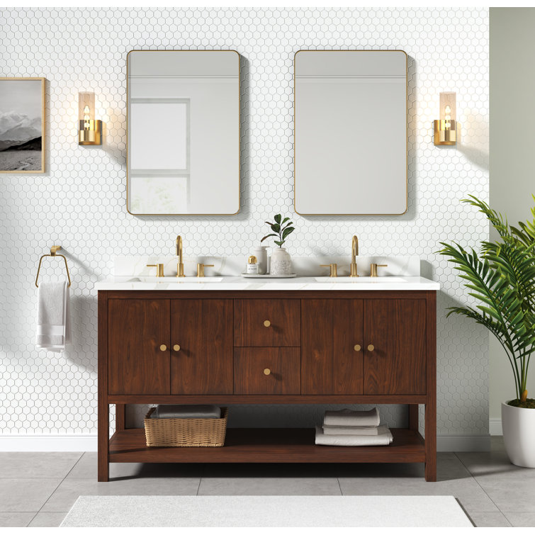Zoe 60'' Walnut Double Bathroom Vanity with Gold Hardware