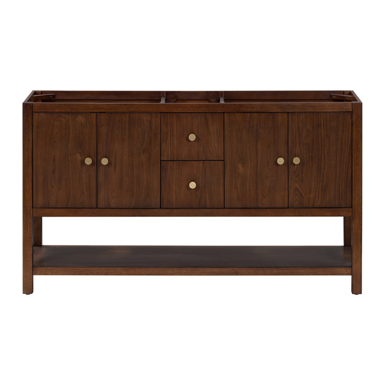 Zoe 60'' Walnut Double Bathroom Vanity with Gold Hardware