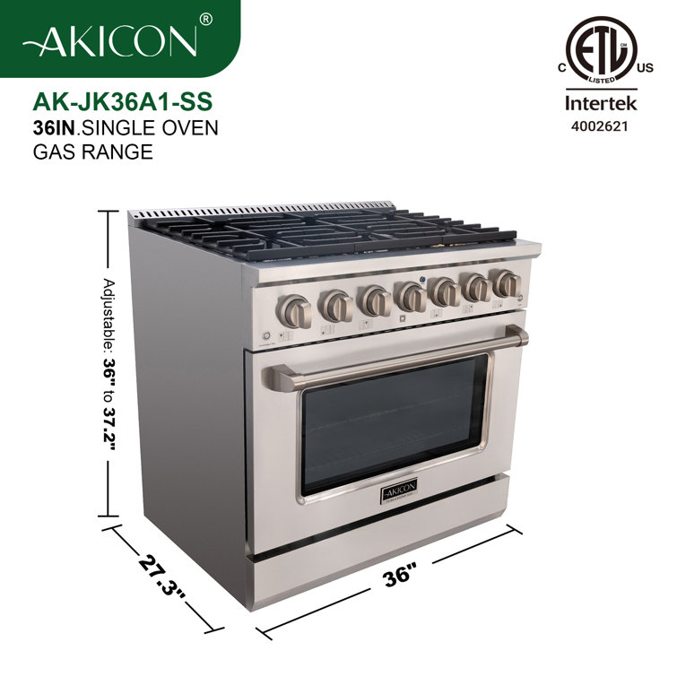 Akicon 36" Stainless Steel Natural Gas Range with Convection and 6 Burners
