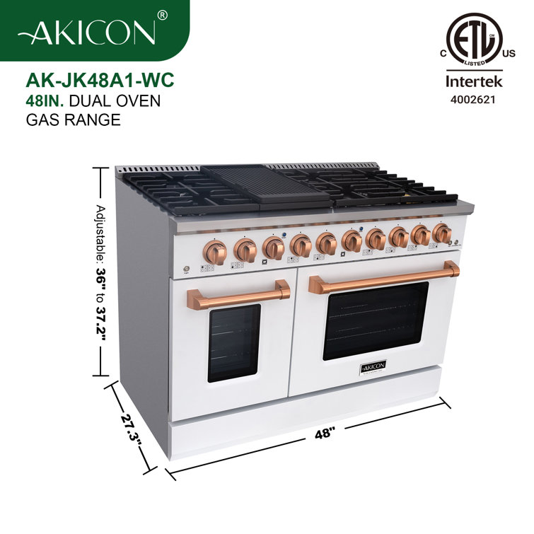 Akicon 48" White and Copper Convection Gas Range with 8 Burners