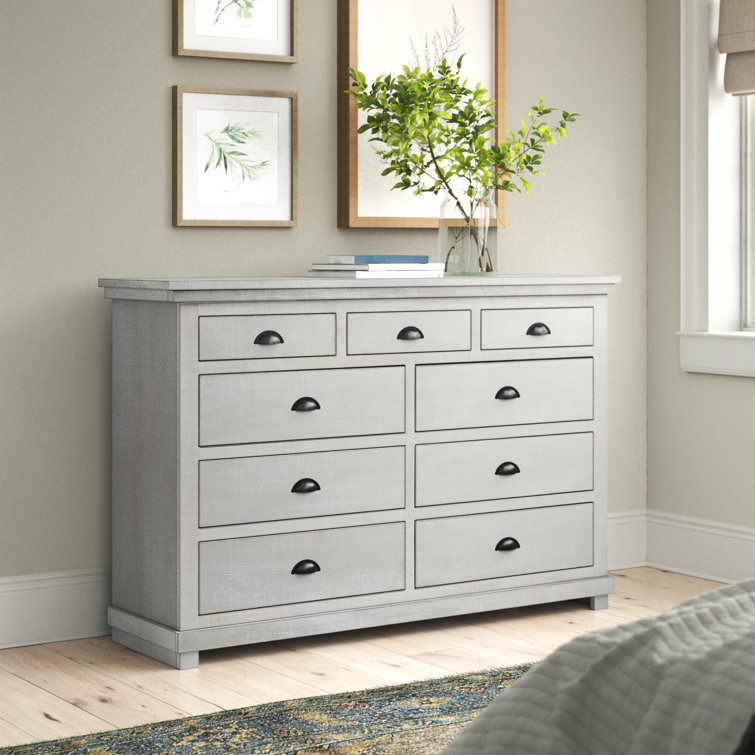 Willow Gray Chalk 9-Drawer Solid Pine Vintage Dresser