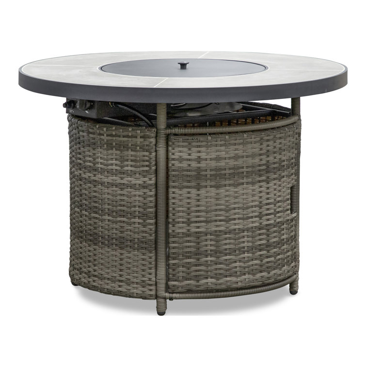 Gray Aluminum 6-Piece Outdoor Sectional with Fire Pit