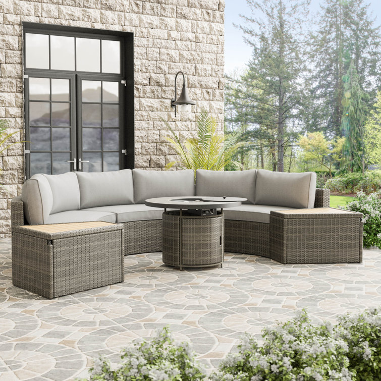 Gray Aluminum 6-Piece Outdoor Sectional with Fire Pit