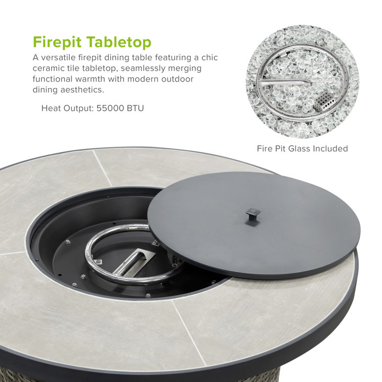 Gray Aluminum 6-Piece Outdoor Sectional with Fire Pit