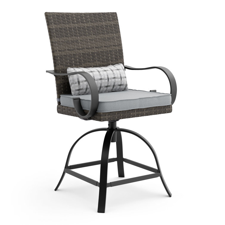 Arosa 2-Person Gray Rattan Fire Pit Dining Set with Cushions