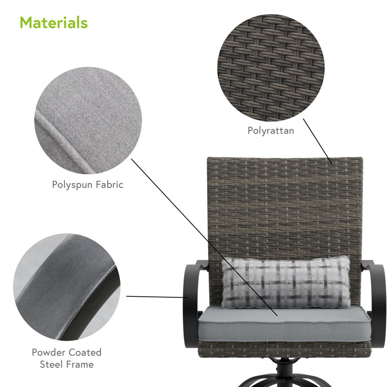 Arosa 2-Person Gray Rattan Fire Pit Dining Set with Cushions