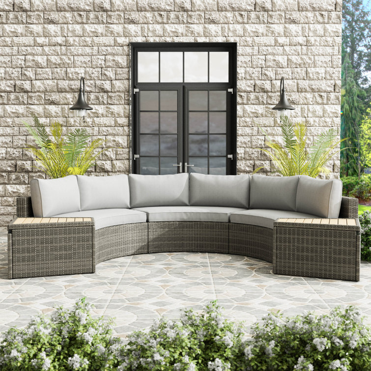 Barbuda 6-Person Gray Teak and Poly Rattan Outdoor Sectional Set