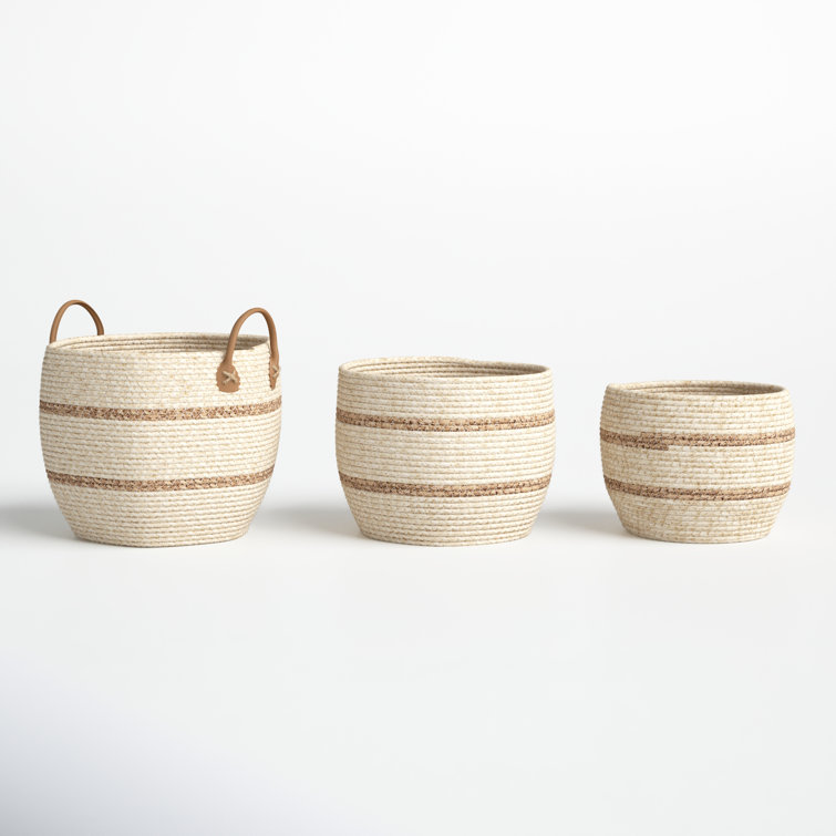 Hand Woven Round Wicker Storage Basket Set with Handles