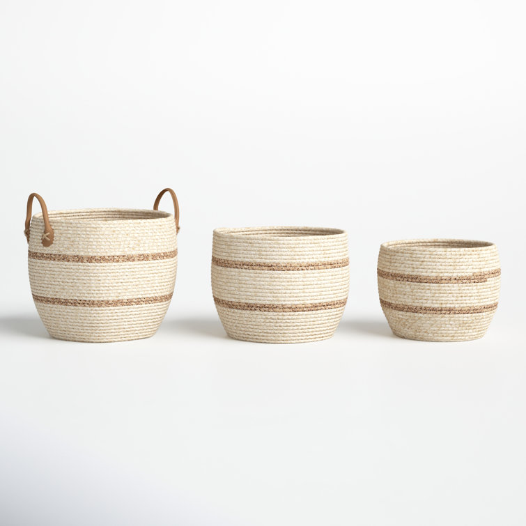 Hand Woven Round Wicker Storage Basket Set with Handles