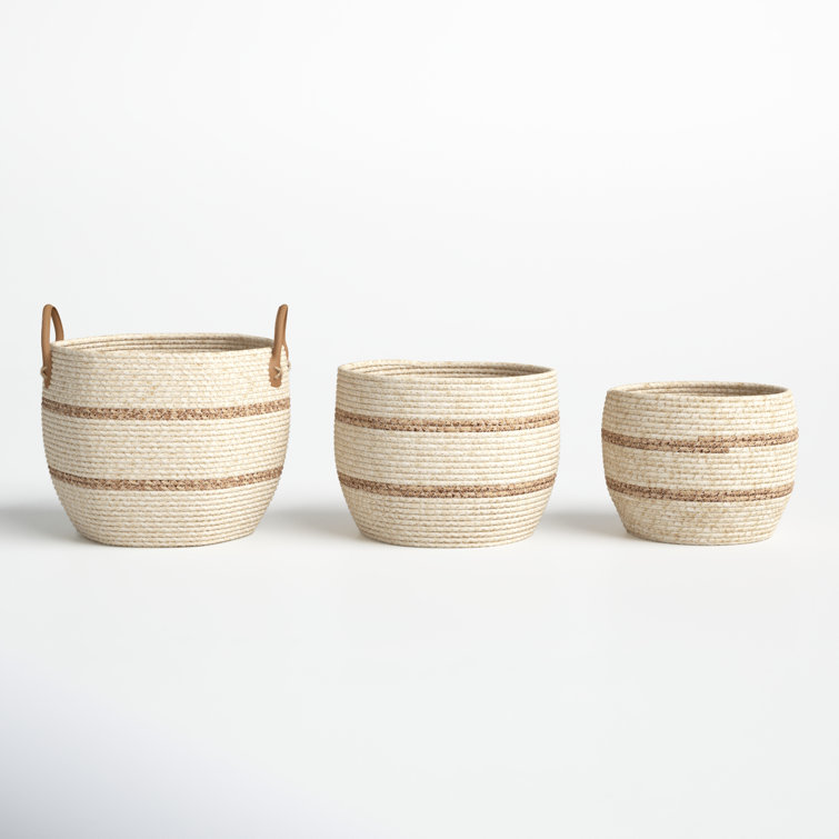 Hand Woven Round Wicker Storage Basket Set with Handles