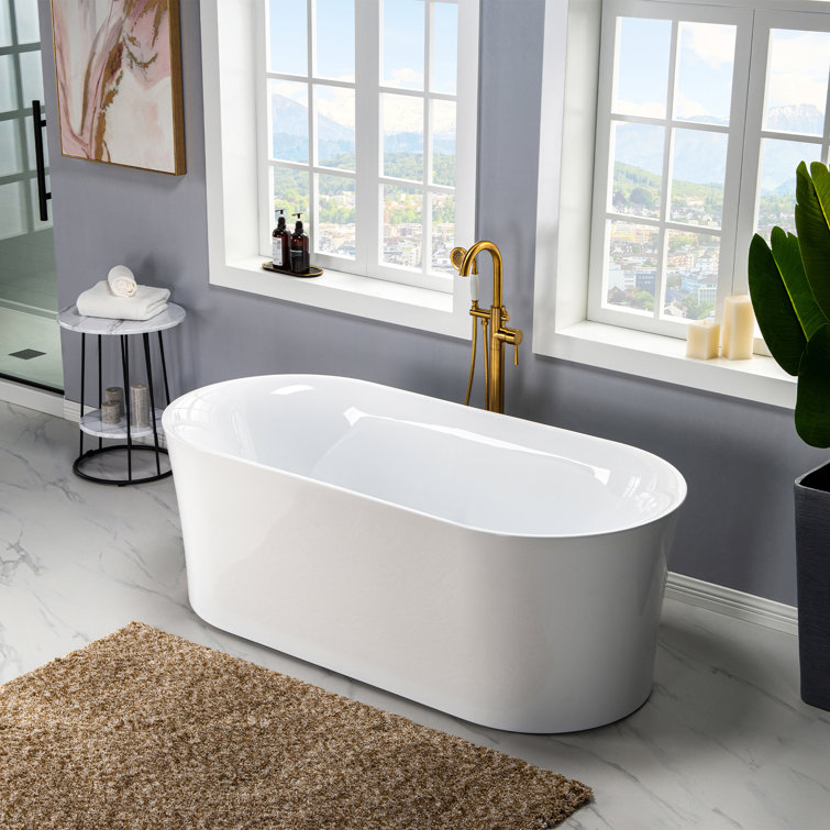 White Acrylic Freestanding Oval Soaking Bathtub