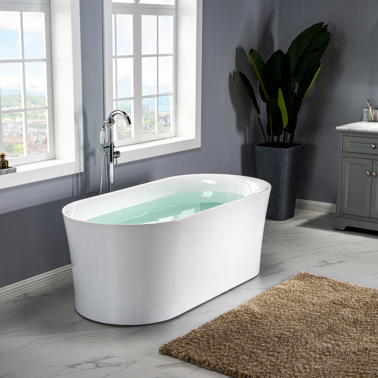White Acrylic Freestanding Oval Soaking Bathtub