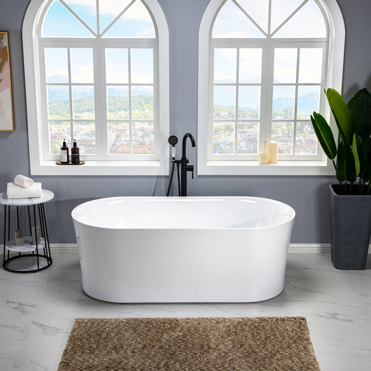 White Acrylic Freestanding Oval Soaking Bathtub