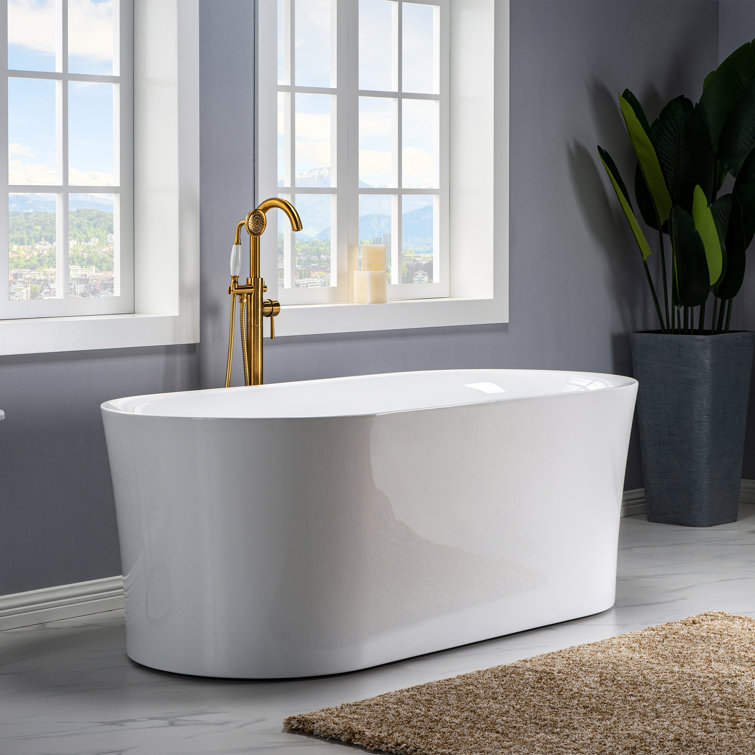 White Acrylic Freestanding Oval Soaking Bathtub