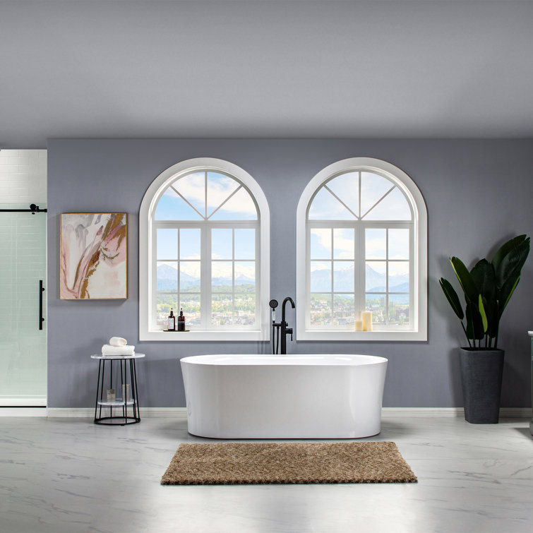 White Acrylic Freestanding Oval Soaking Bathtub