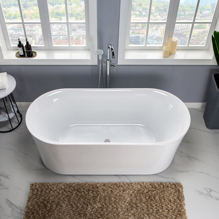 White Acrylic Freestanding Oval Soaking Bathtub