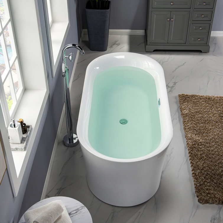 White Acrylic Freestanding Oval Soaking Bathtub