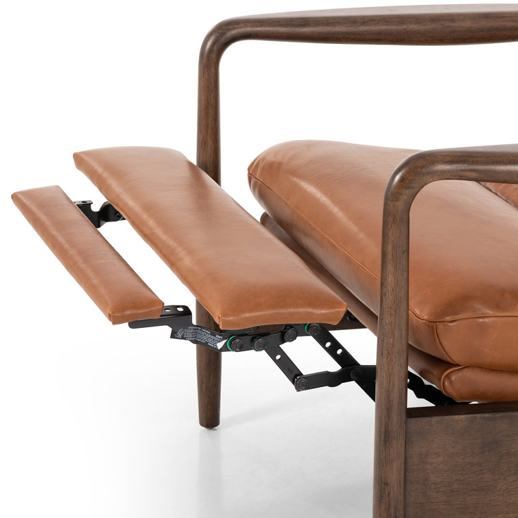 Tobacco Leather Midcentury Recliner with Wood Frame
