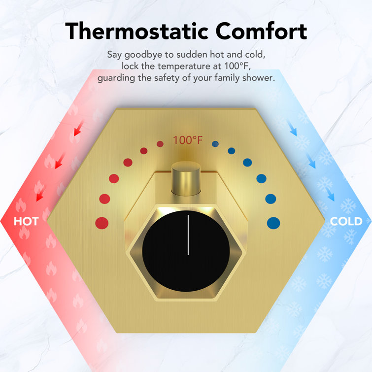 Brushed Gold Thermostatic Dual Showerhead System with Handheld Spray