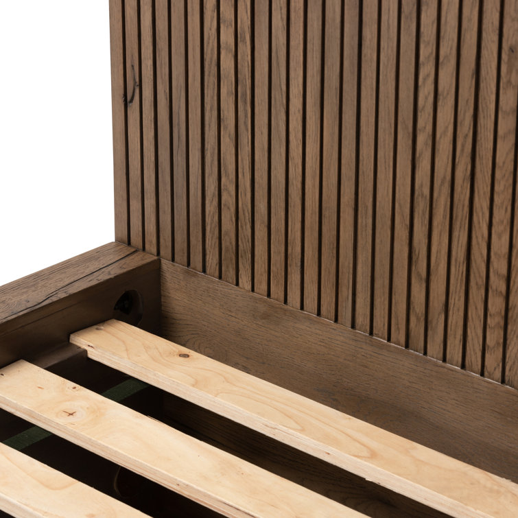 Queen Oak Wood Frame Bed with Headboard and Drawer