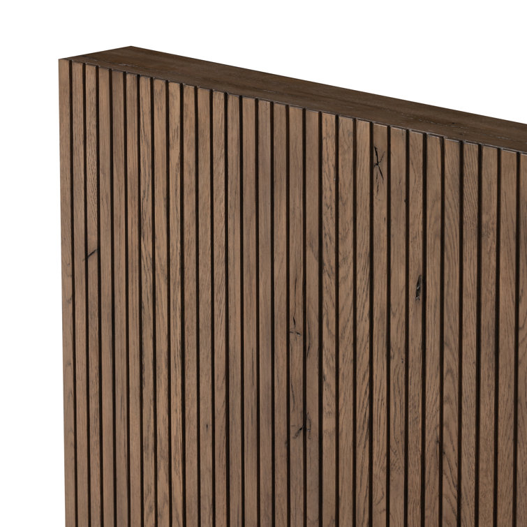 Queen Oak Wood Frame Bed with Headboard and Drawer