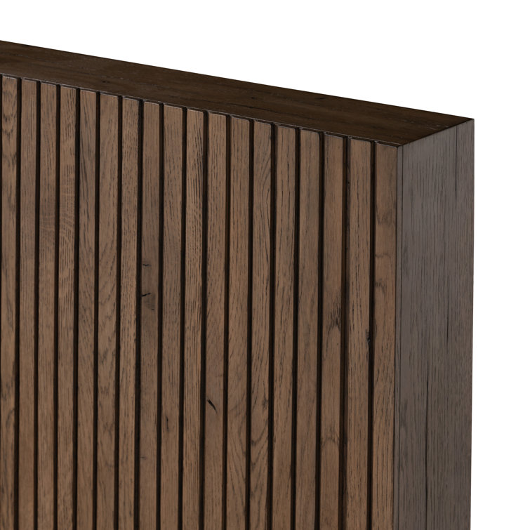 Queen Oak Wood Frame Bed with Headboard and Drawer
