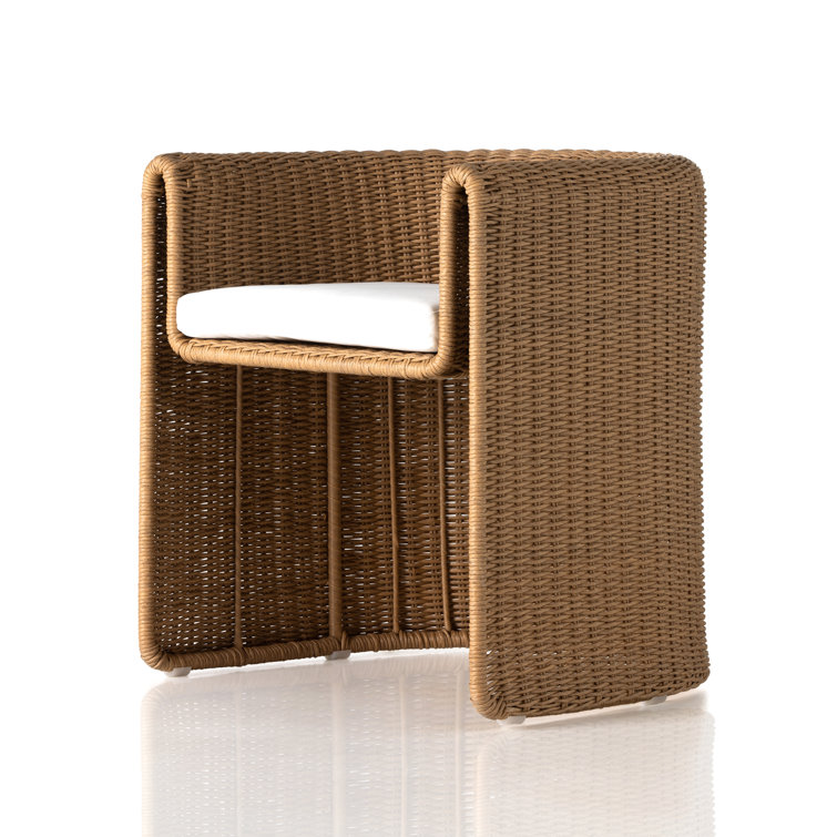 Vintage Natural Wicker Dining Armchair with White Cushion