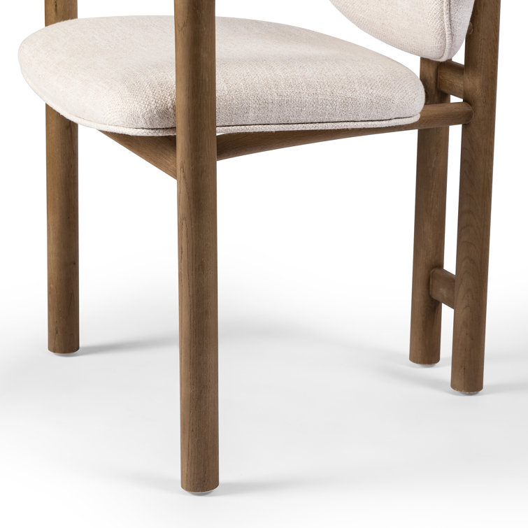 Beige Upholstered Leather Arm Chair with Desert Oak Finish