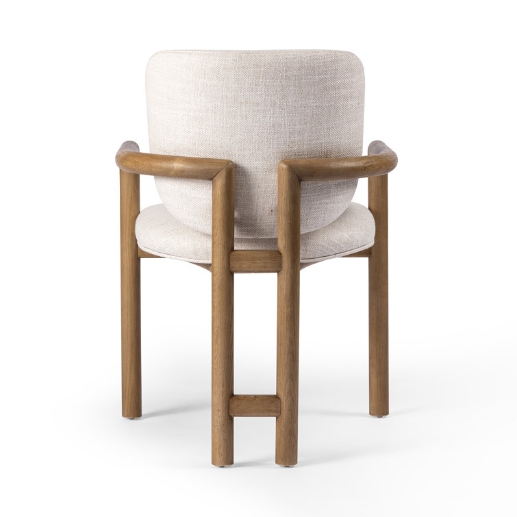 Beige Upholstered Leather Arm Chair with Desert Oak Finish