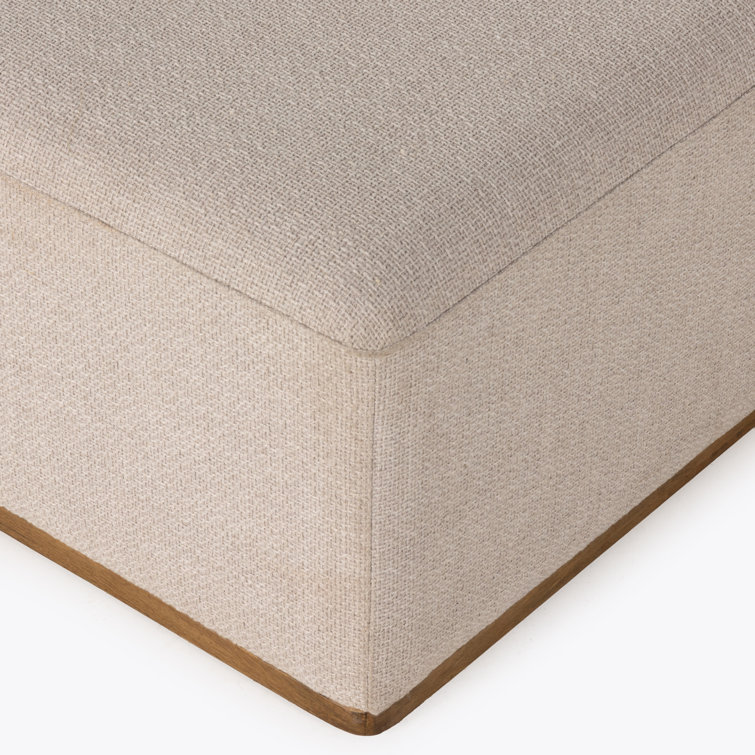 Beige Polyester Blend Upholstered Oval Ottoman with Brown Base