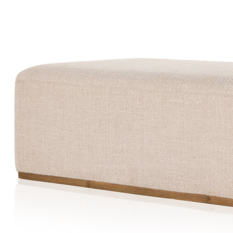 Beige Polyester Blend Upholstered Oval Ottoman with Brown Base