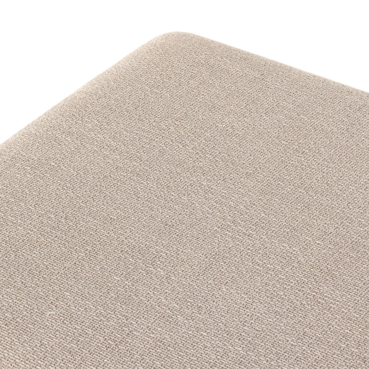 Beige Polyester Blend Upholstered Oval Ottoman with Brown Base