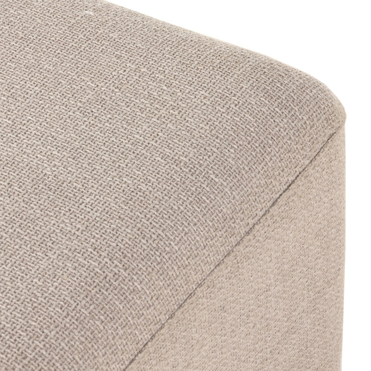 Beige Polyester Blend Upholstered Oval Ottoman with Brown Base