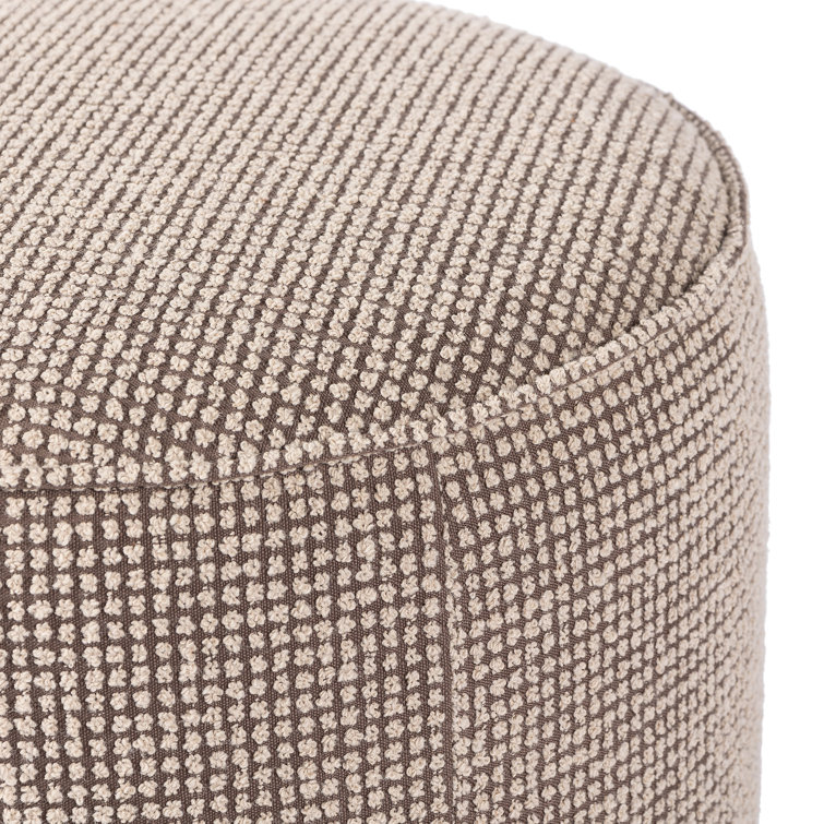 22" Taupe Polyester Blend Round Ottoman with Wood Base