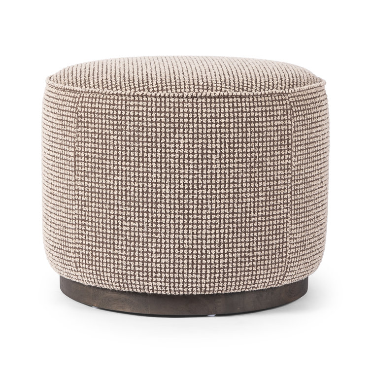 22" Taupe Polyester Blend Round Ottoman with Wood Base