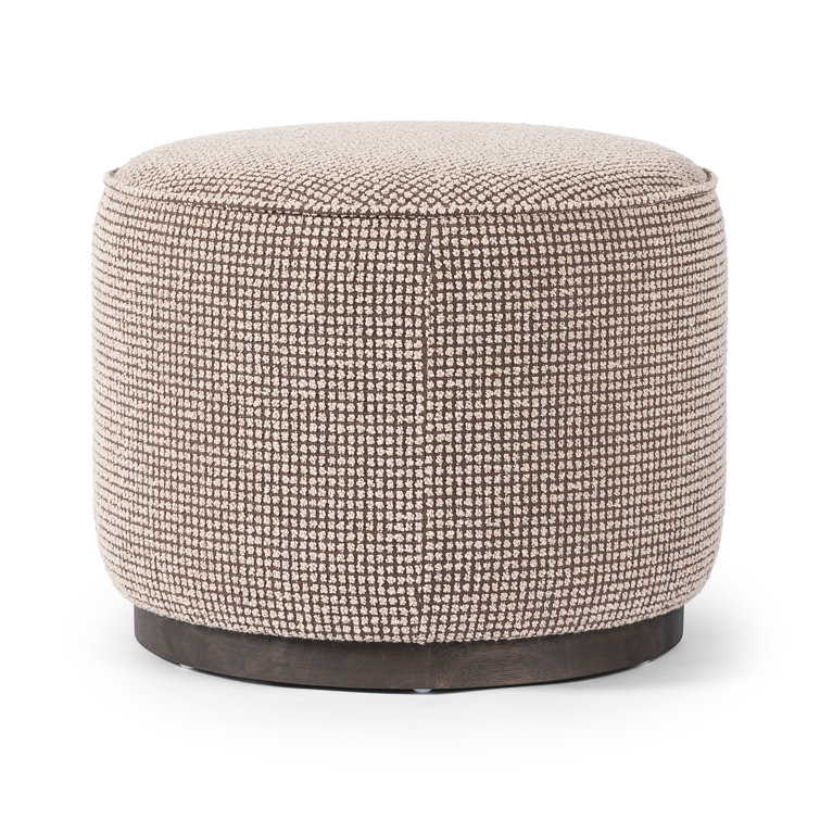 22" Taupe Polyester Blend Round Ottoman with Wood Base