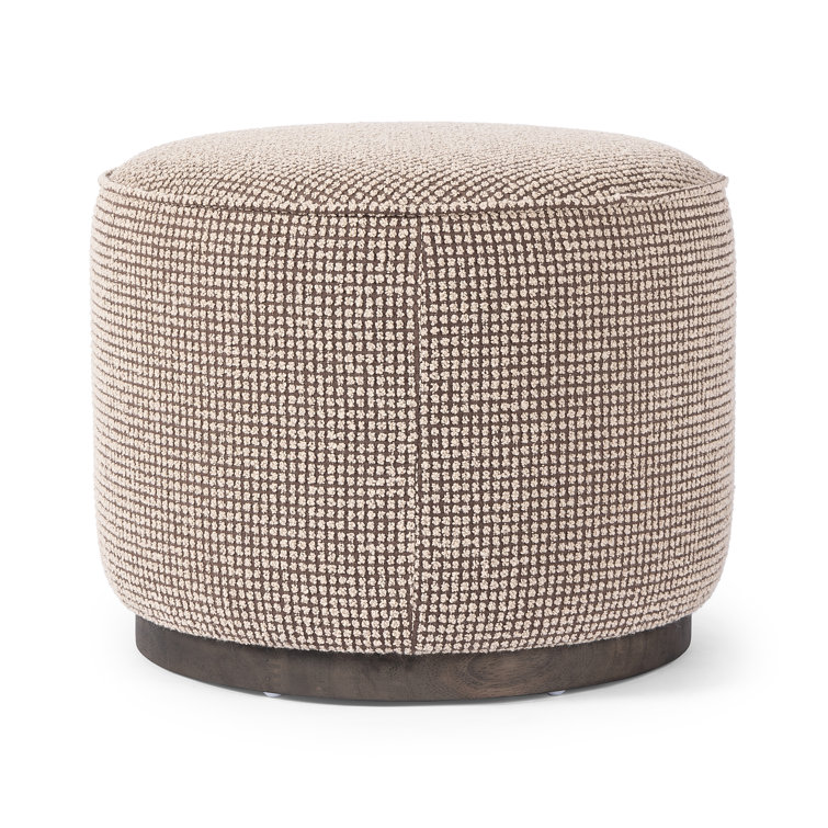 22" Taupe Polyester Blend Round Ottoman with Wood Base