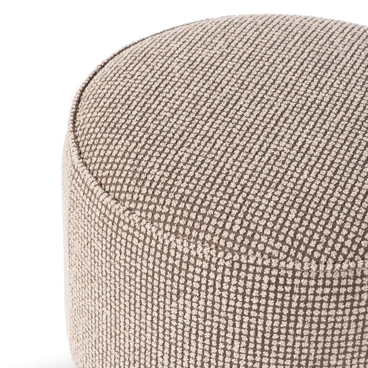 22" Taupe Polyester Blend Round Ottoman with Wood Base