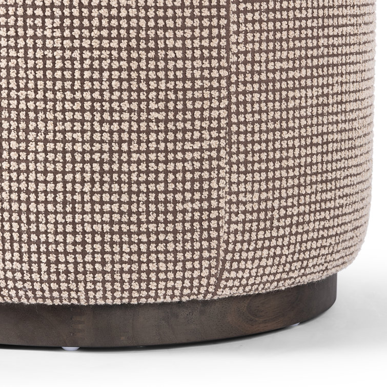 22" Taupe Polyester Blend Round Ottoman with Wood Base