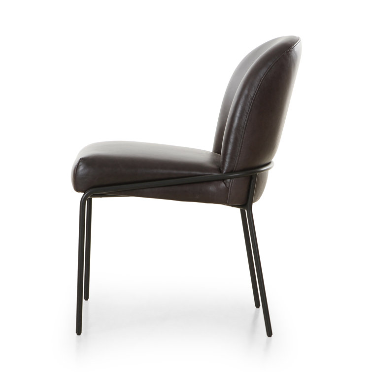 Laina Black Genuine Leather Upholstered Side Chair